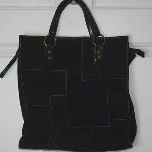 Valerie Stevens Black Suede Patchwork Bag Braided Handles